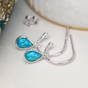 POM Sterling silver Open Hoop Blue Opal Drop Earrings