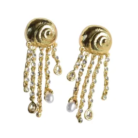 Pre Order:  Conch Sparkling Diamond Pearl Tassel Earrings