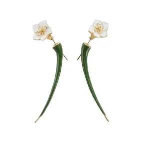 Pre Order:  Green Long Enamel Sculpture Flower Shaped Earrings