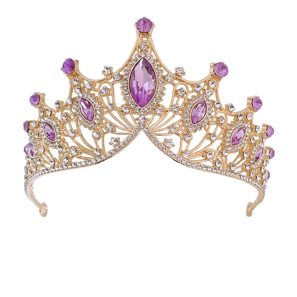 Purple Diamond  Retro Atmosphere Crown Wedding Bridal Tiara Dress Necklace Three-piece Wedding Accessories