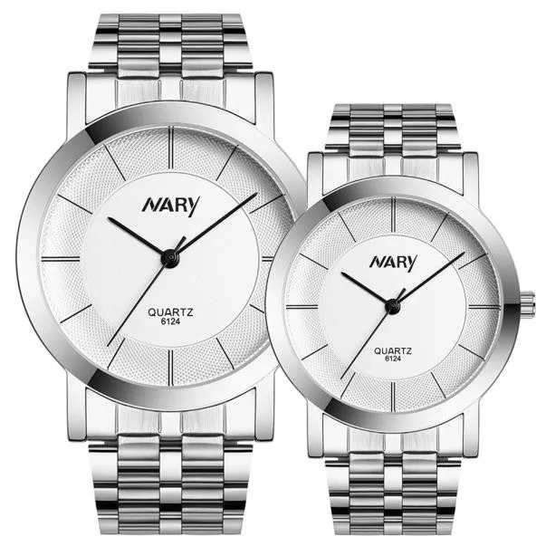 Quartz Men And Women pair Stainless Steel Wrist Watches