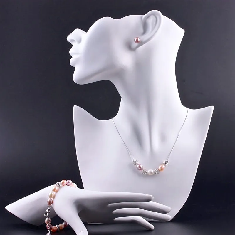 "Violet" - Sterling Silver and Natural Pearl 3-Piece Bridal Jewelry Set - More Colors