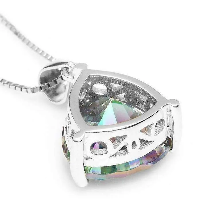 Rainbow Fire Genuine Mystic Topaz Trillion Cut 4CT IOBI Precious Gems Pendant Necklace for Women