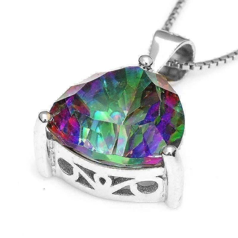 Rainbow Fire Genuine Mystic Topaz Trillion Cut 4CT IOBI Precious Gems Pendant Necklace for Women