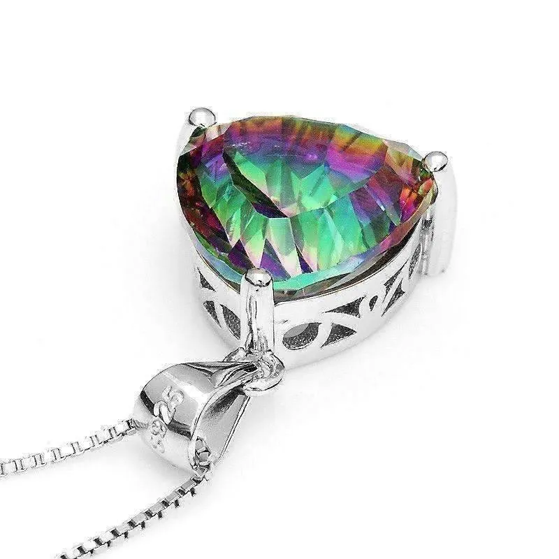 Rainbow Fire Genuine Mystic Topaz Trillion Cut 4CT IOBI Precious Gems Pendant Necklace for Women