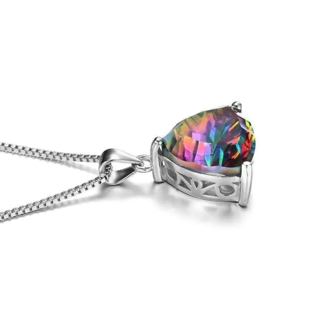 Rainbow Fire Genuine Mystic Topaz Trillion Cut 4CT IOBI Precious Gems Pendant Necklace for Women