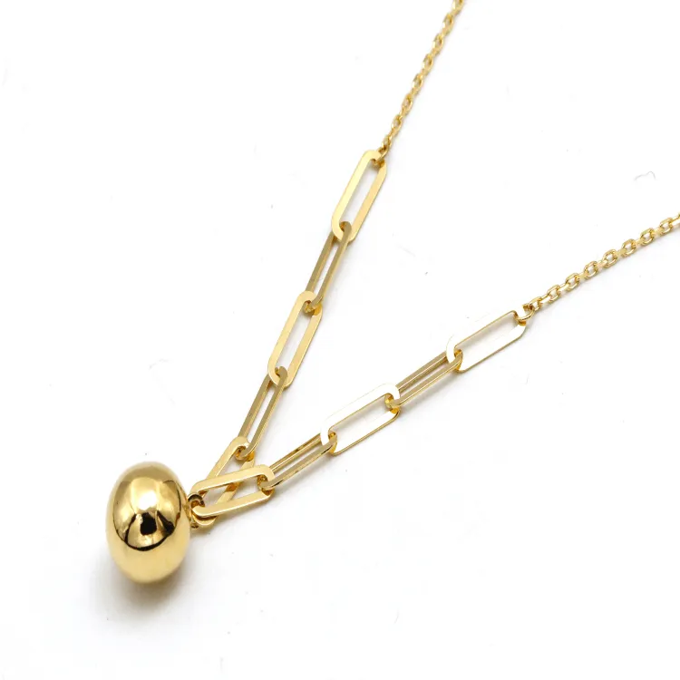 Real Gold 8 MM Ball Half Paper Clip Chain Adjustable Size Necklace (40 CM) 7790 N1446