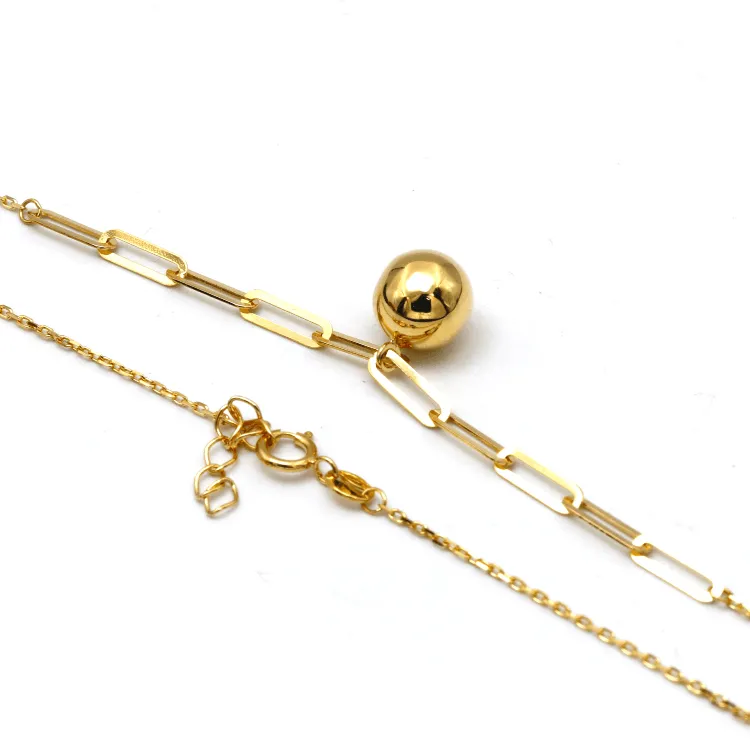 Real Gold 8 MM Ball Half Paper Clip Chain Adjustable Size Necklace (40 CM) 7790 N1446