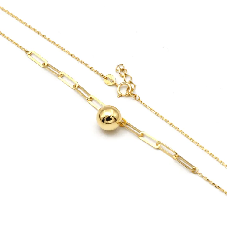 Real Gold 8 MM Ball Half Paper Clip Chain Adjustable Size Necklace (40 CM) 7790 N1446