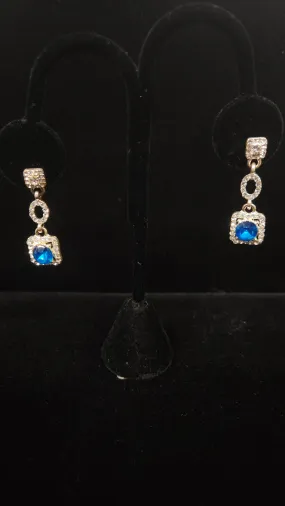 Rhinestone Drop Square Earrings with Center Color - 7 Colors