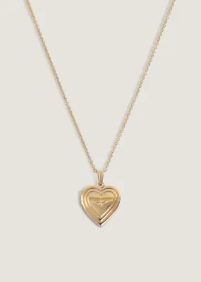 Ribbed Maison Heart Locket Necklace Diamond