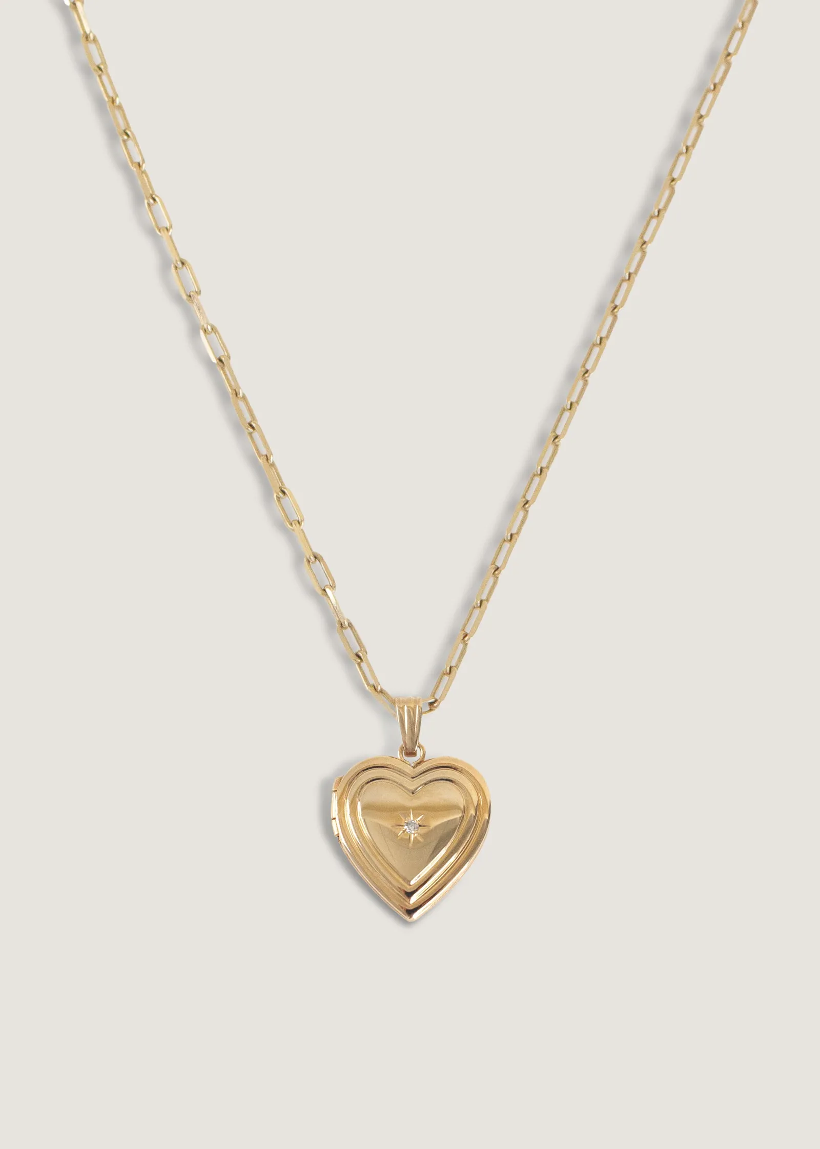 Ribbed Maison Heart Locket Necklace Diamond