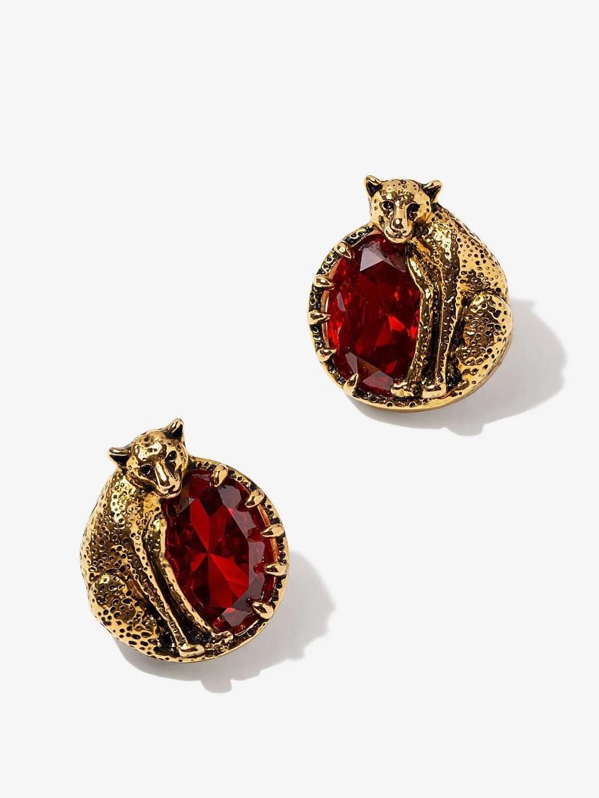 Round Cheetah Earrings With Red CZ Stones