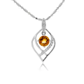 Round Cut Citrine & Diamond Accented Pendant