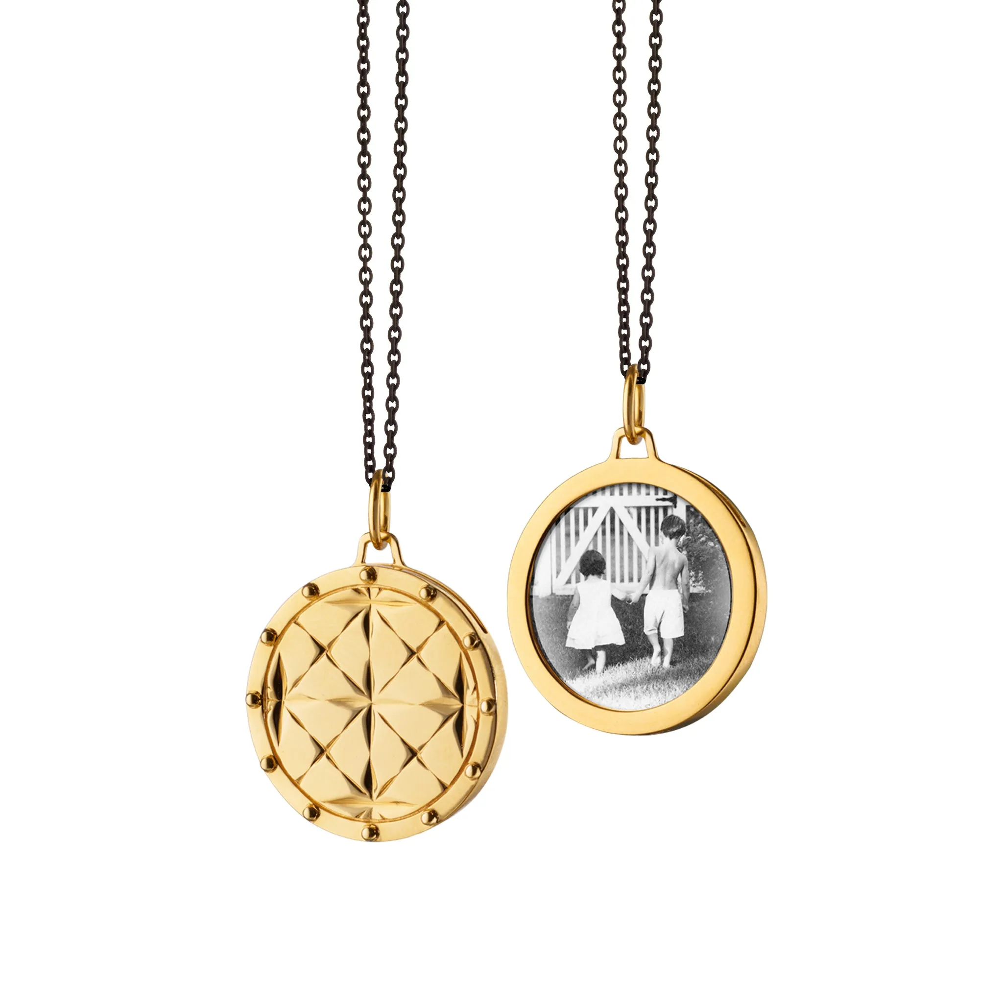 Round Mosaic 18K Gold Half Locket