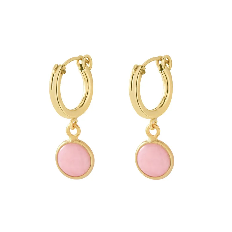 ROUND PINK OPAL HOOP EARRINGS