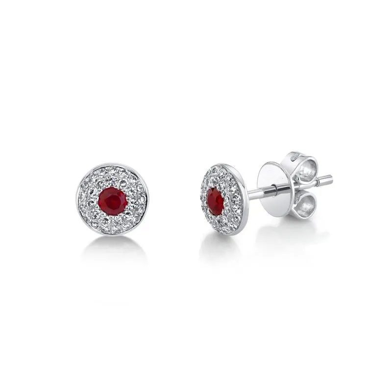 Round Ruby Diamond  Stud