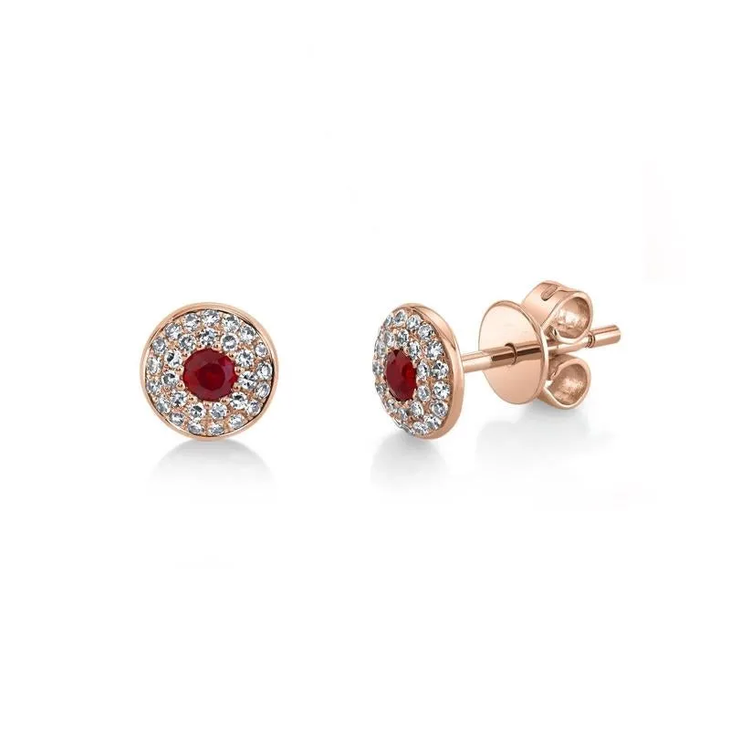 Round Ruby Diamond  Stud