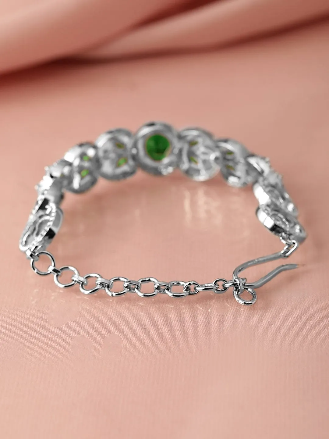 Rubans Silver-Plated Emerald Green & Cubic Zirconia Studded Premium Bracelet