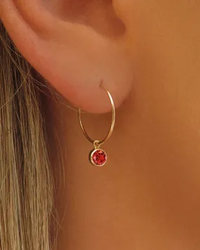 Ruby CZ Hoop Earrings - 14k Yellow Gold Fill