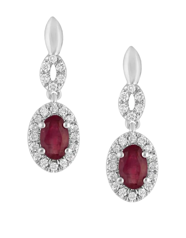 Ruby Earrings- 14ct White Gold Ruby & Diamond Earrings - 780119