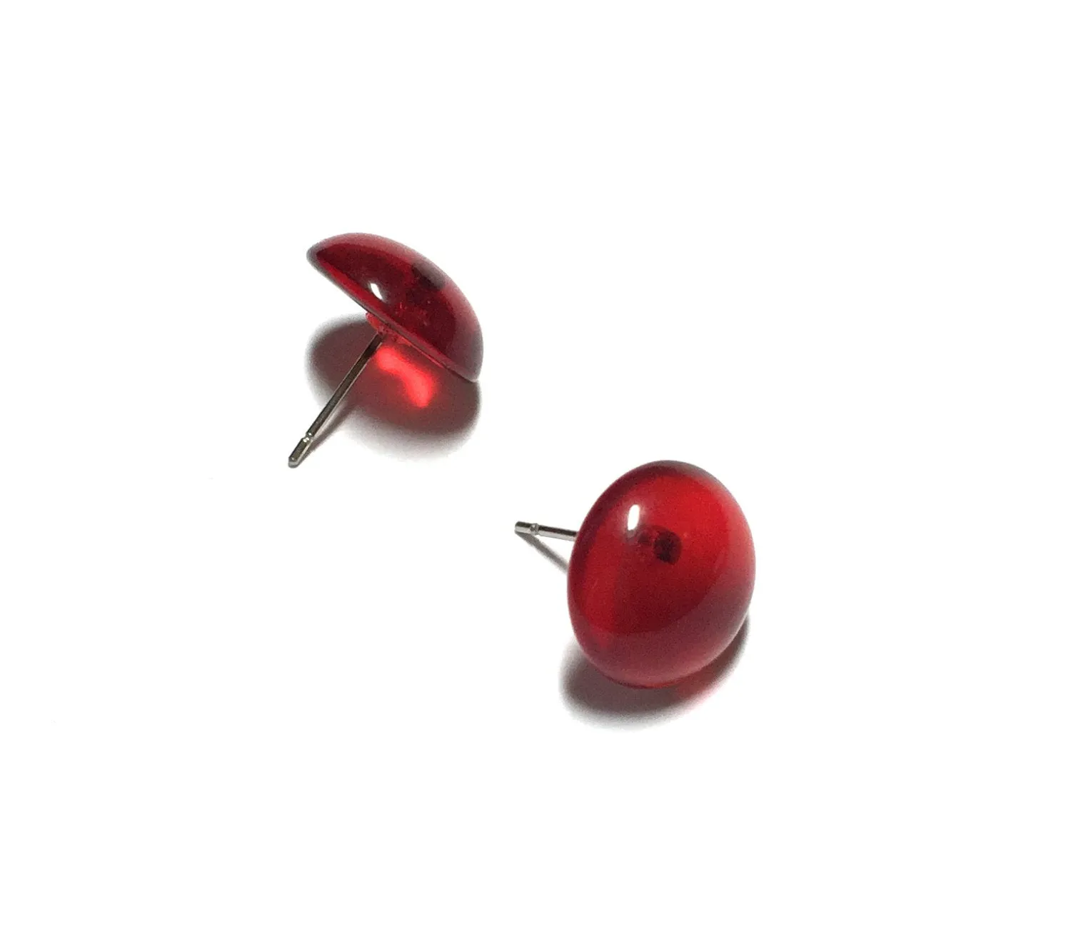 Ruby Red Transparent Retro Button Stud Earrings