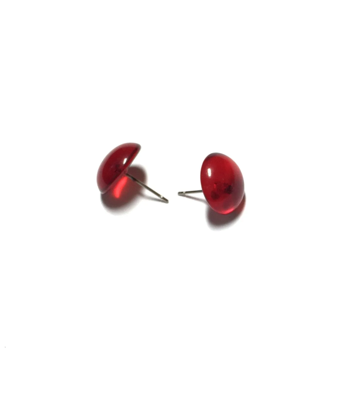 Ruby Red Transparent Retro Button Stud Earrings