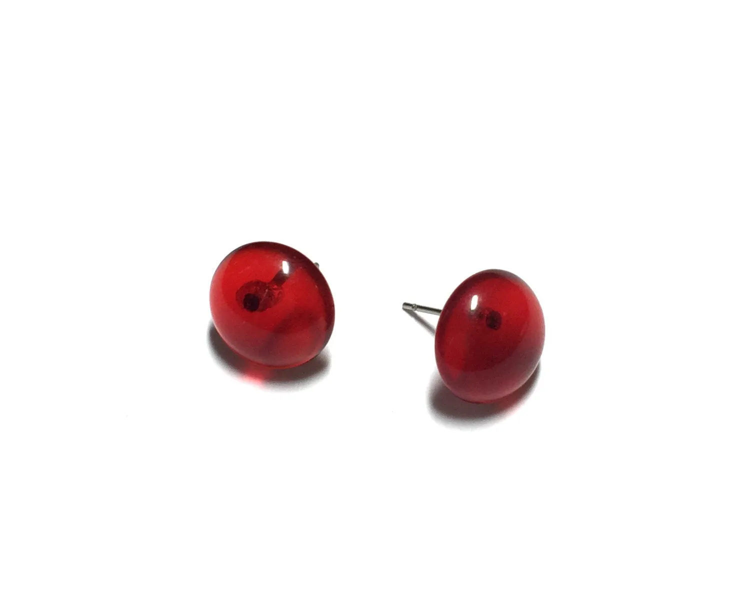 Ruby Red Transparent Retro Button Stud Earrings