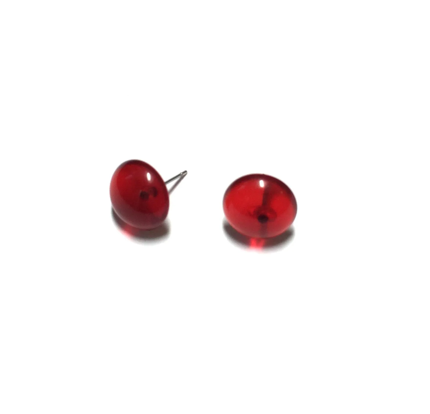 Ruby Red Transparent Retro Button Stud Earrings