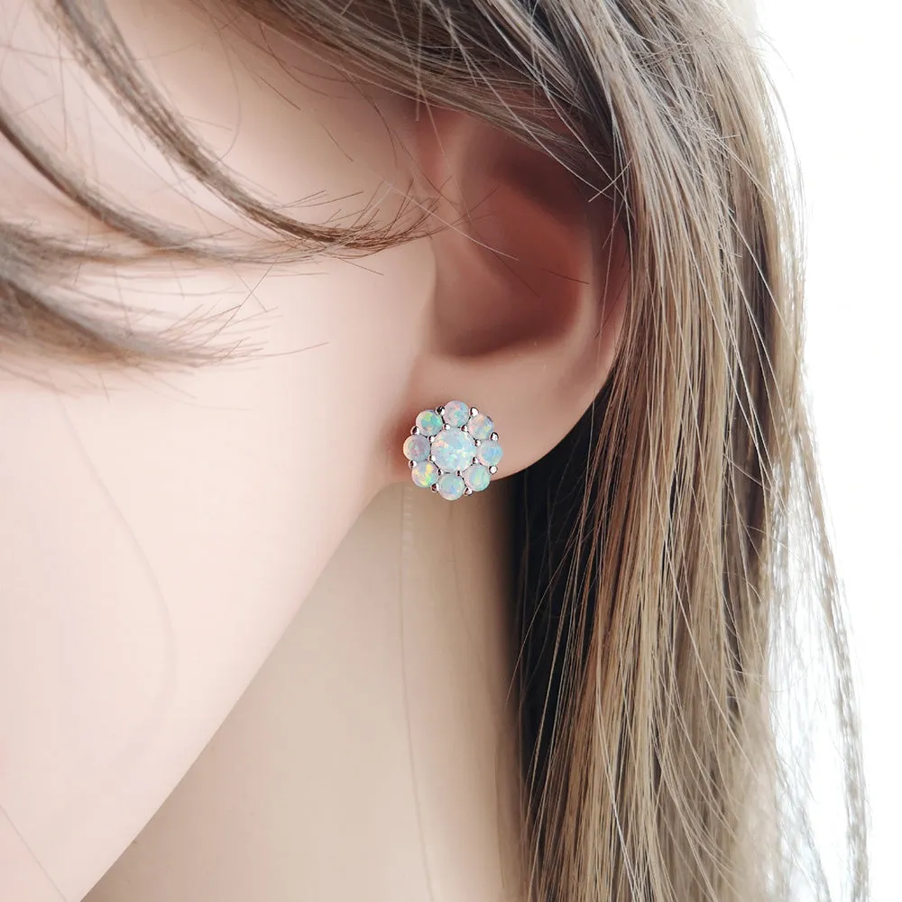 S925 Sterling Silver Opal Flower Earrings Opal Opal Jewelry