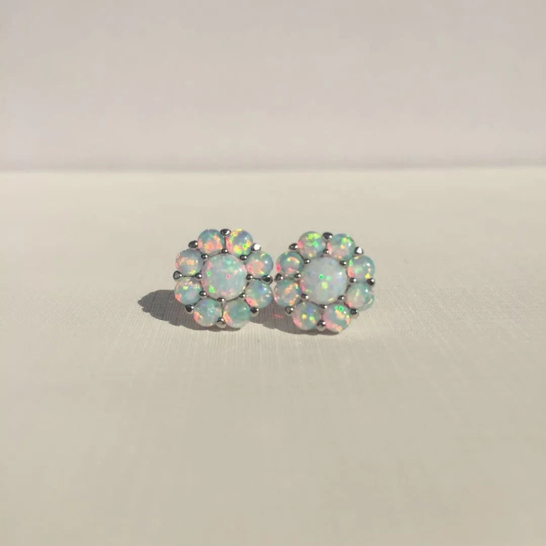 S925 Sterling Silver Opal Flower Earrings Opal Opal Jewelry