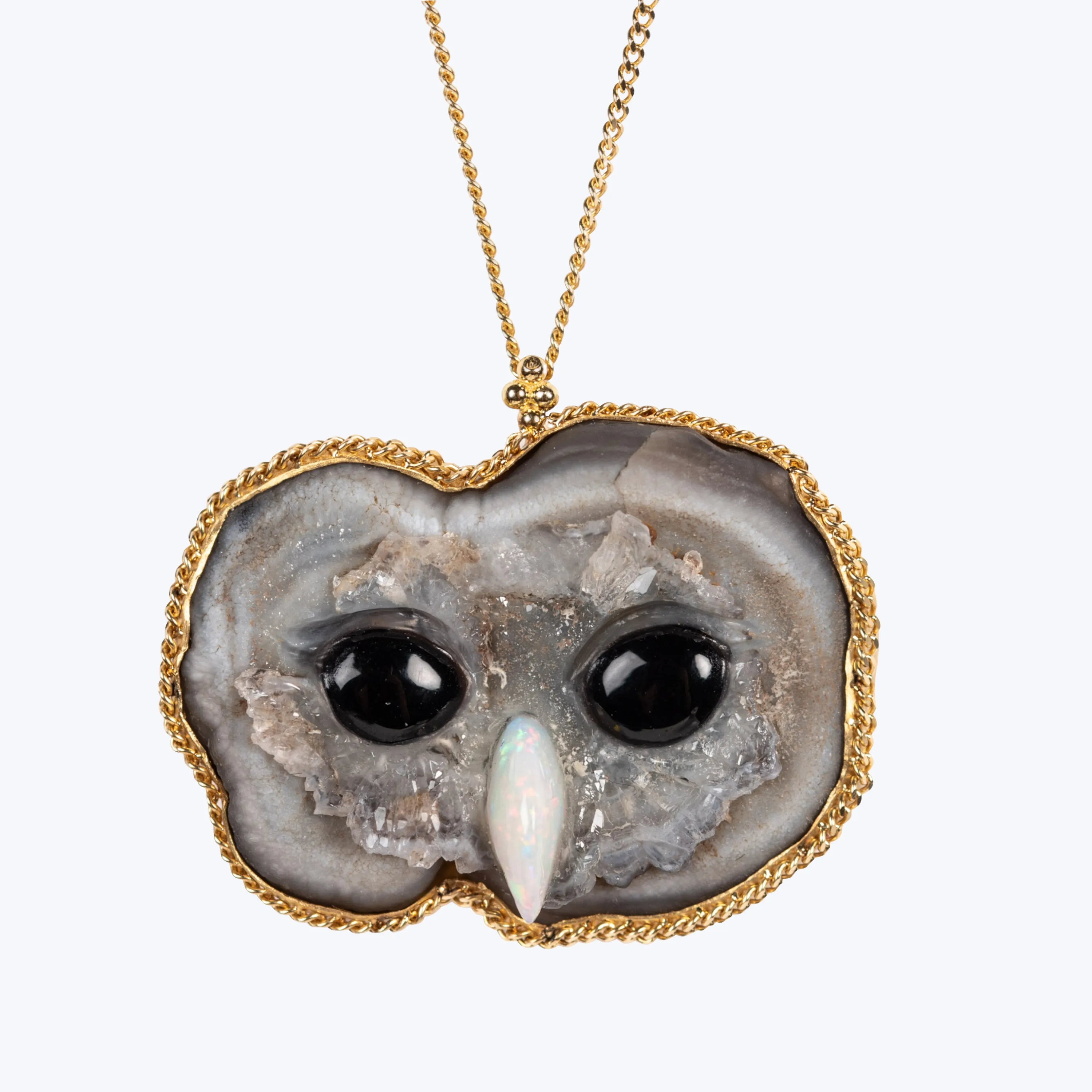 Sand Rose, Onyx Eyes, Opal Beak 18k One-of-a-Kind Necklace