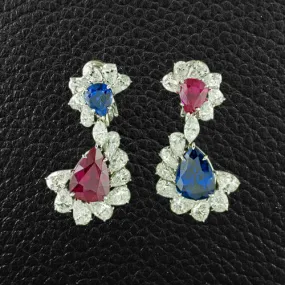 Sapphire, Ruby & Diamond Earrings