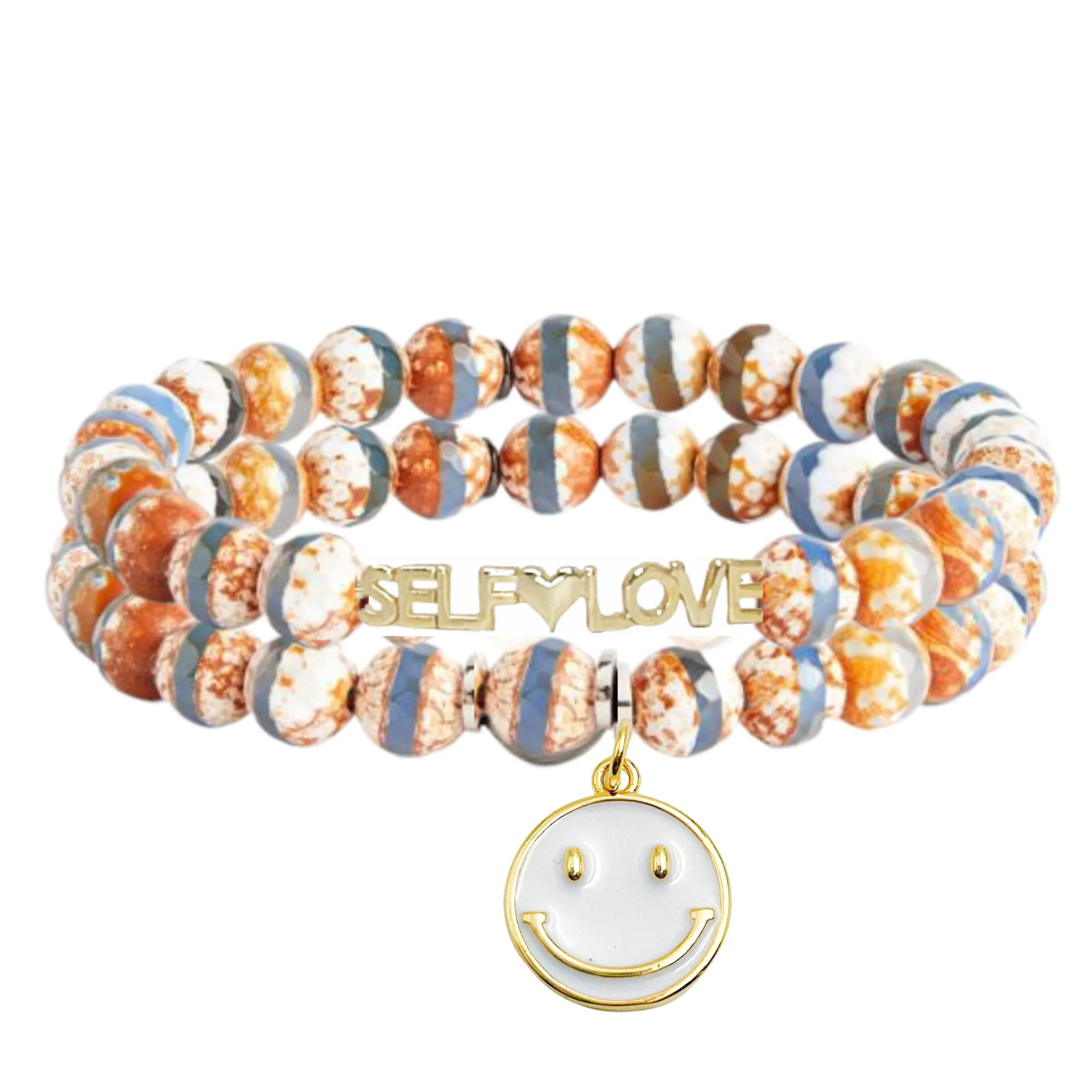 Self love and smiley face beaded bracelet