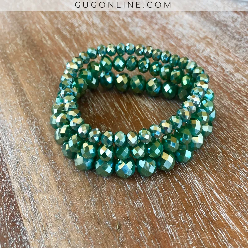 Set of Three Crystal Bracelets in Emerald