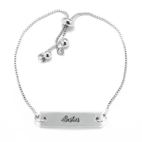 Silver Besties - Script Adjustable Bar Bracelet