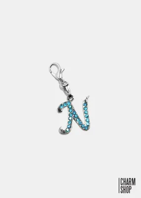 Silver Blue Initial N Dangle Charm