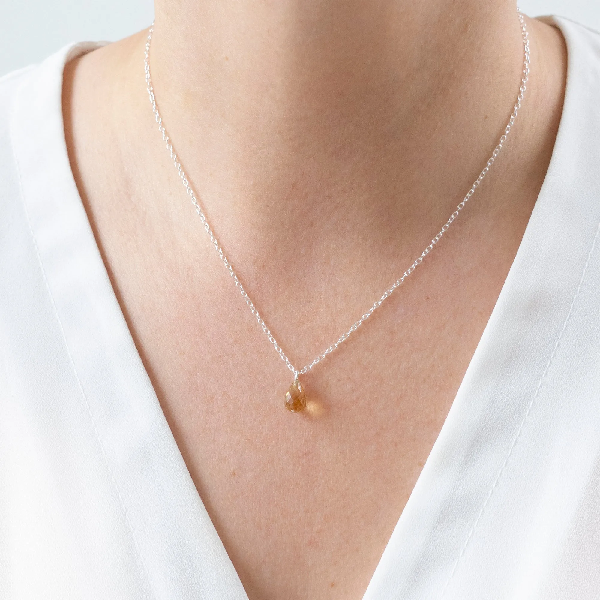 Silver Citrine Teardrop Necklace