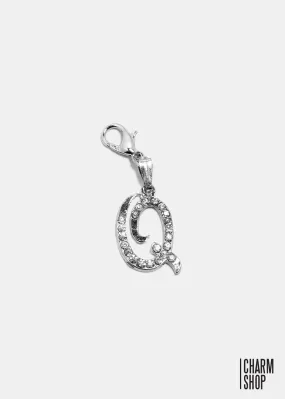 Silver Clear Italic Initial Q Dangle Charm