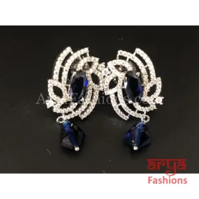 Silver Cubic Zirconia studs with Blue Beads