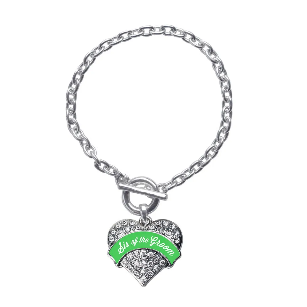 Silver Emerald Green Sis of the Groom Pave Heart Charm Toggle Bracelet