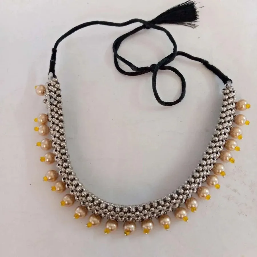 Silver Statement Choker Necklace With Pearls