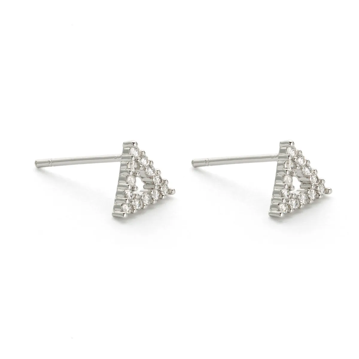 Silver Triangle Cubic Zirconia Stud Earrings