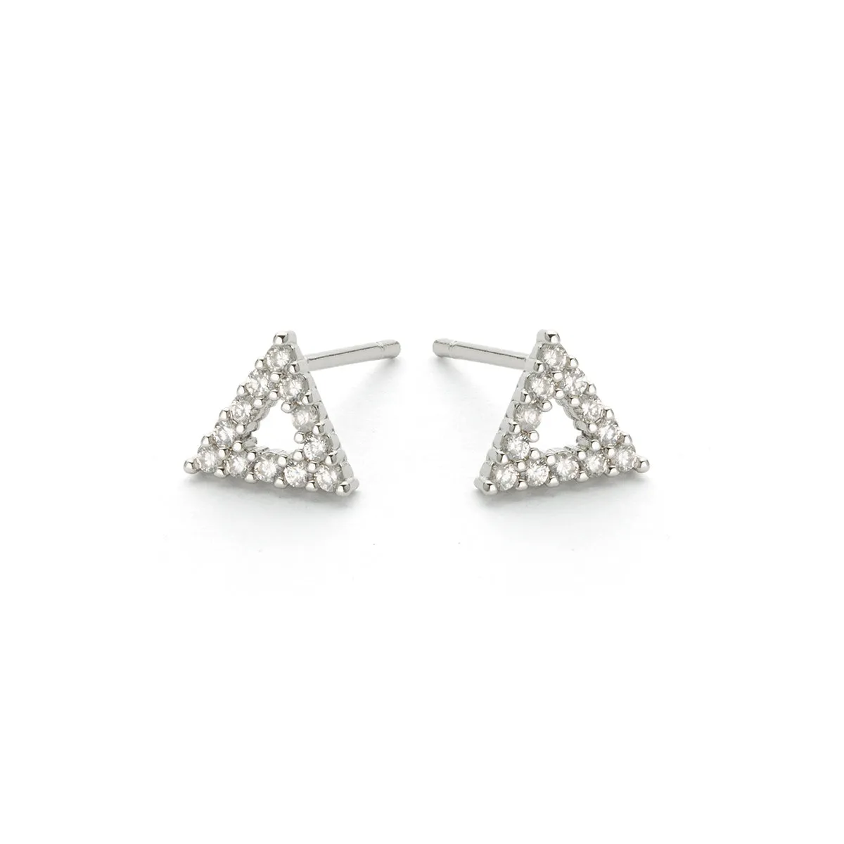 Silver Triangle Cubic Zirconia Stud Earrings