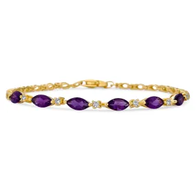 Simple Strand Topaz & Amethyst Tennis Bracelet 14K Yellow Plated Silver 7.25"