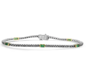 Sincerely, Springer's 14k White and Yellow Gold Diamond and Emerald Tennis Bracelet