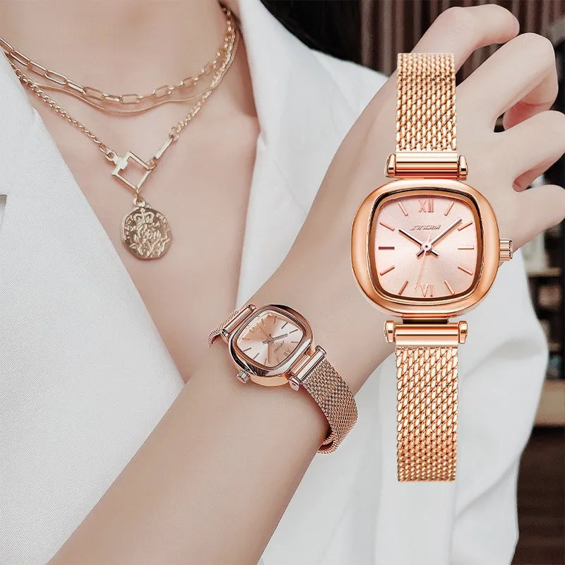 Sinobi Exquisite Mesh Strap Women's Watch Rose Gold Retro Fashion Business Square Women's Watch 9852