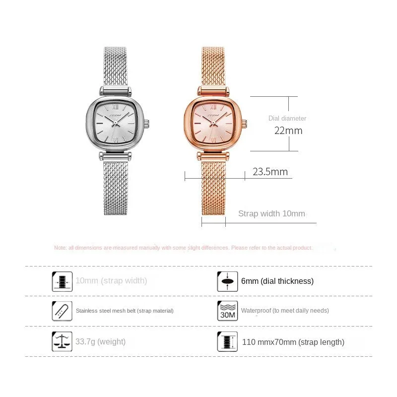 Sinobi Exquisite Mesh Strap Women's Watch Rose Gold Retro Fashion Business Square Women's Watch 9852