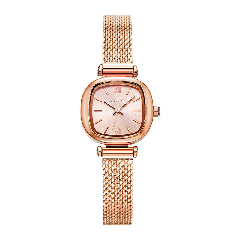 Sinobi Exquisite Mesh Strap Women's Watch Rose Gold Retro Fashion Business Square Women's Watch 9852