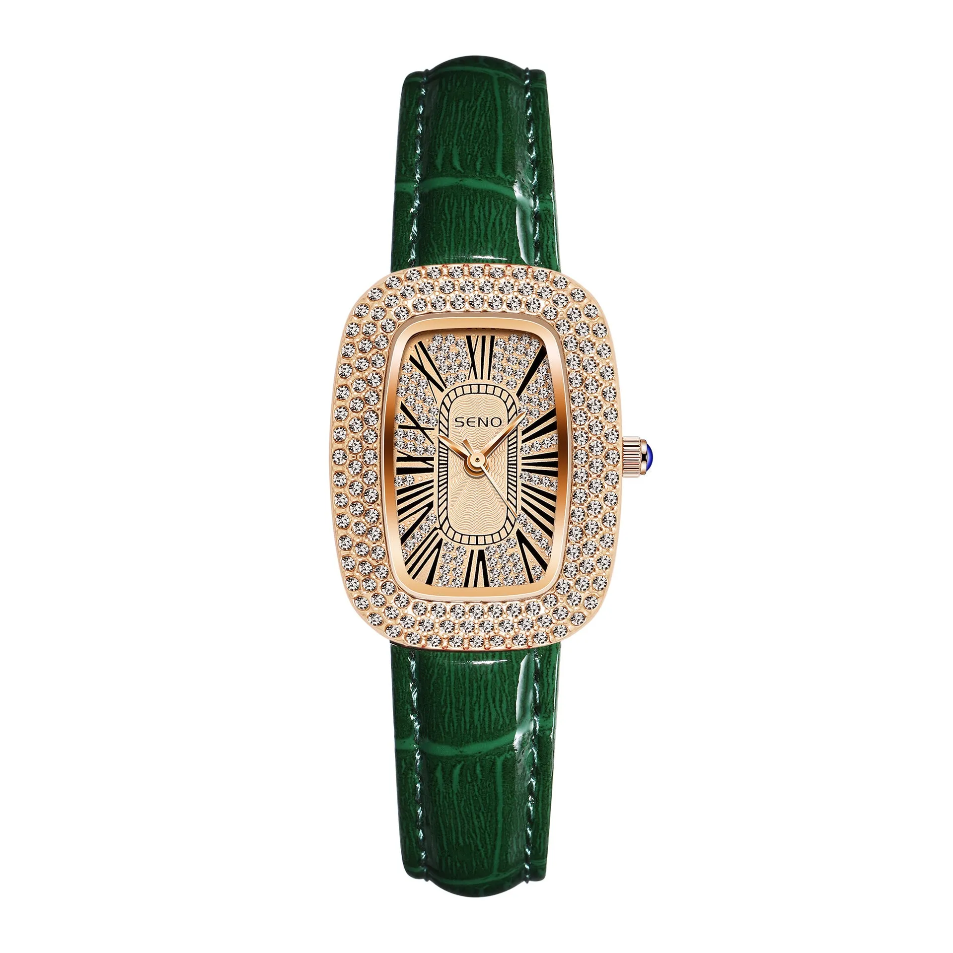 Small Green Small Square Dial Diamond Waterproof Quartz Women's Watch